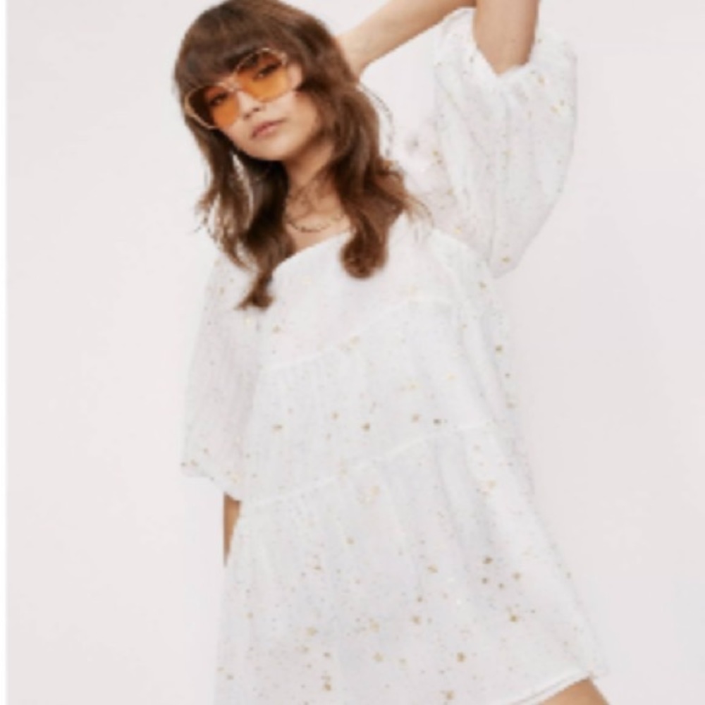 Nasty Gal Star Light Tiered White Gold Dress SZ 10